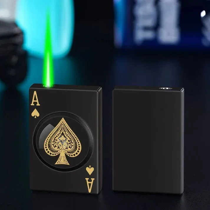 New Poker Spade A Turntable Decompression Lighter Windproof Refillable Butane Lighter Fun Cigarette Lighter  Fast Shipping
