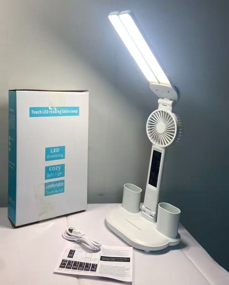 Rechargeable Eye-care LED Desk Lamp · Fan & Dual Pen Holders + Digital Display – Perfect for Study & Office
