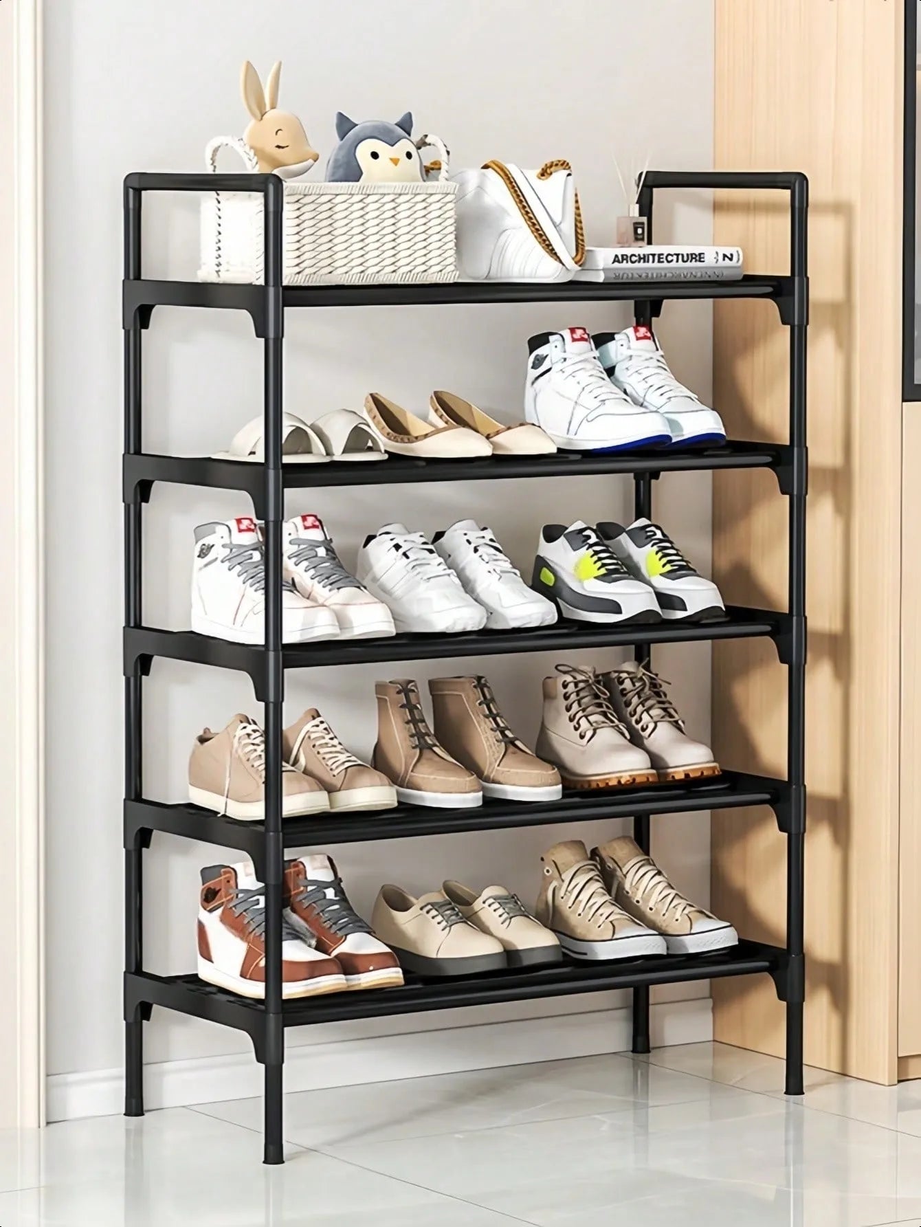 1-Pack Minimalist Black Metal Shoe Rack, Approx. 23" Wide, Space-Saving, Sturdy & Stylish, Easy To Assemble/Disassemble, Portable, Suitable For Living Room, Bedroom, Entryway, Home, Multi-Tier Storage, Holiday Gift, Kids' Gift