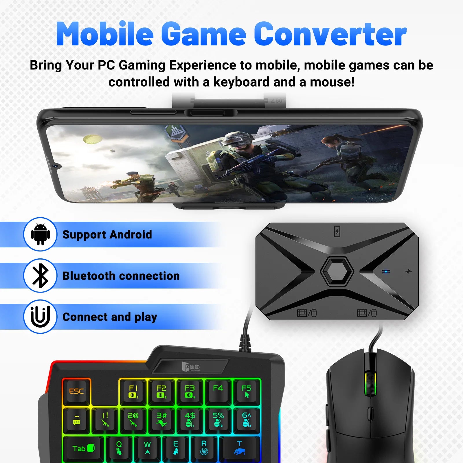 Mobile Games Converter Kit Mobilador Kit Gaming Keyboard Mouse M1 Pro+ 5 In 1 Combo Bluetooth Connection Controller PUBG CF FF