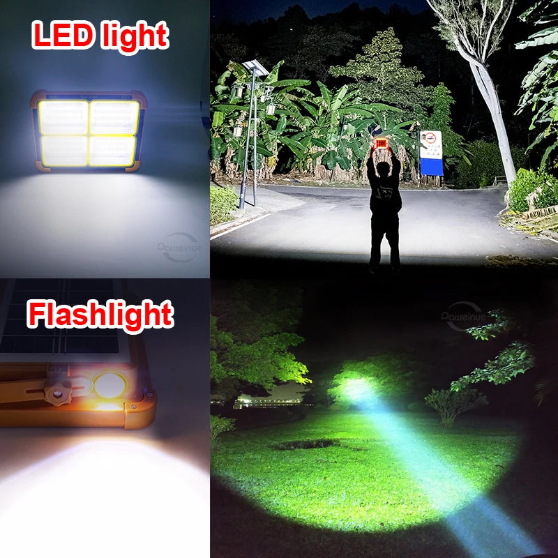 38000000LM 528LED Solar Charging Floodlight Waterproof Portable Camping Light Power Bank 10000mAh For Outdoor Emergency Lighting