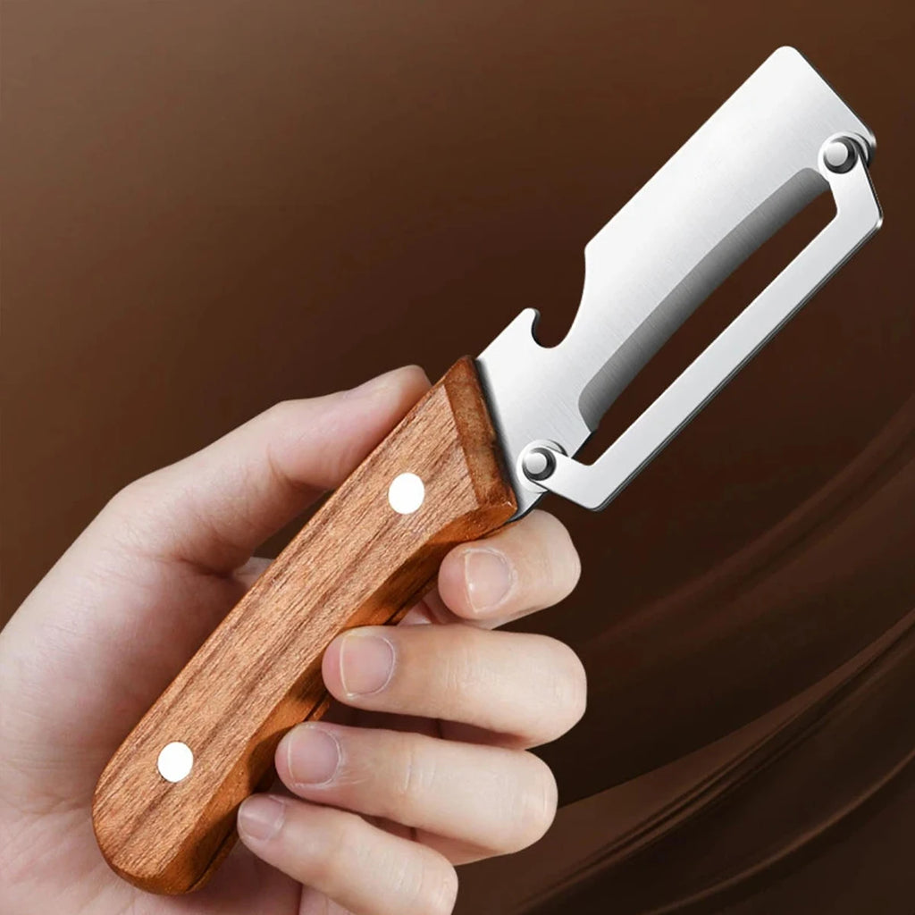 Stainless steel peeler with wooden handle for peeling and slicing fruits and vegetables | Durable and smooth operation