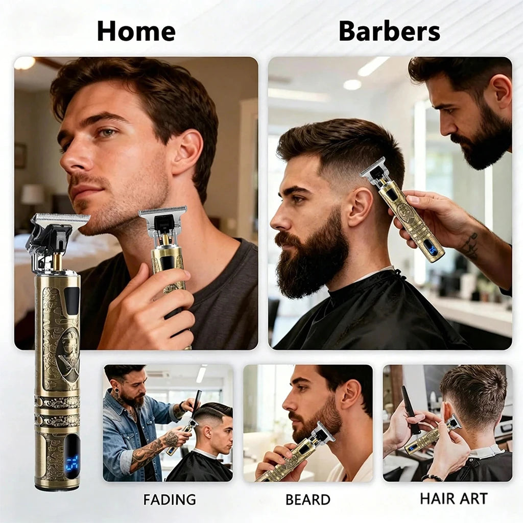 Retro T9 Electric Hair Clipper & Beard Trimmer - LCD Display, USB Rechargeable,   Professional Barber Kit with 4 Guide Combs for Men's Haircut & Styling