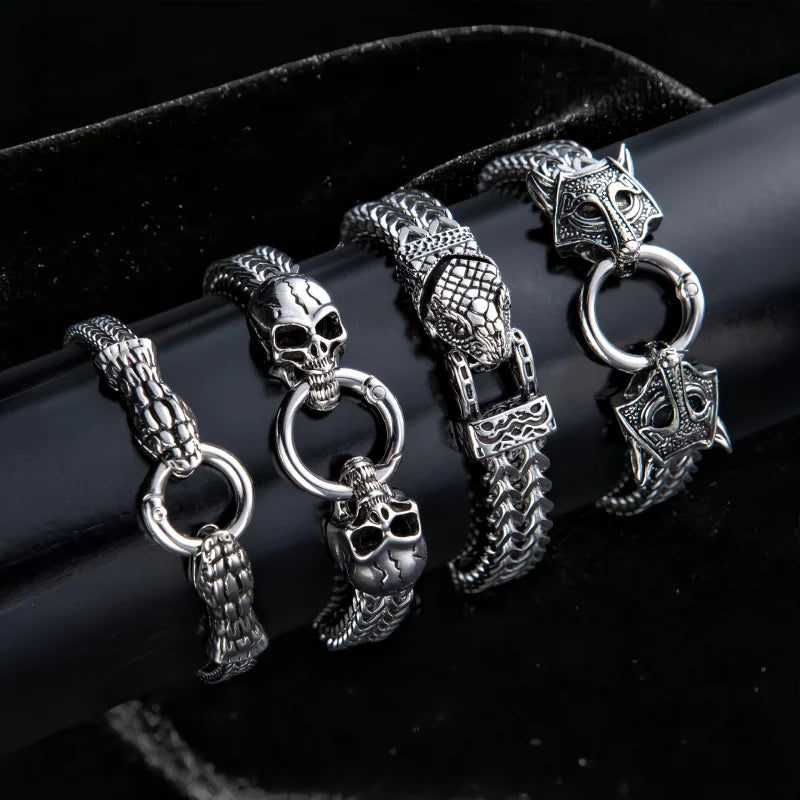 Retro Punk Twin Wolf Head Bracelet Animal Bracelet Motorcycle Hip Hop Rock Trendy Jewelry Halloween Gift  Men Women Jewelry