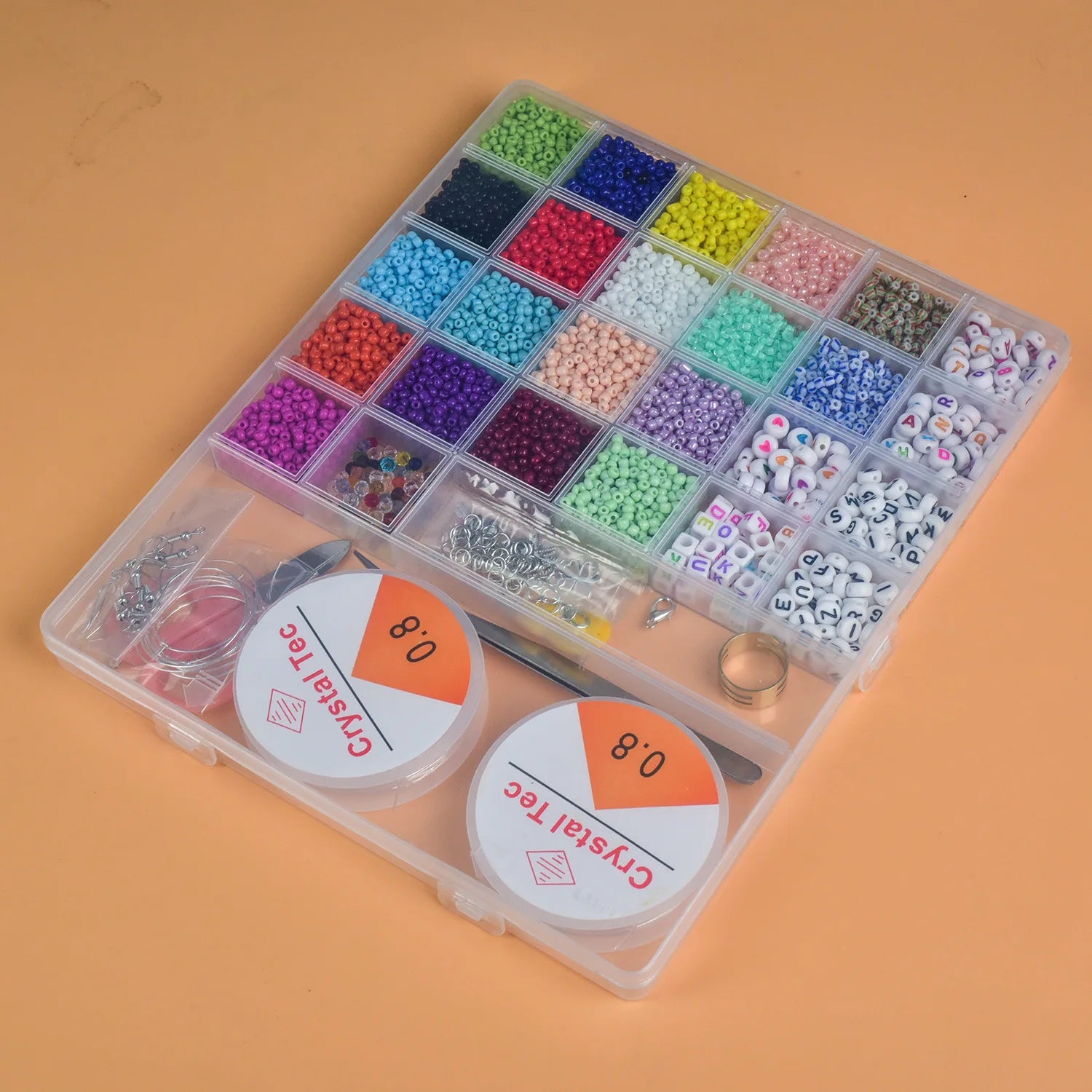 DIY Rice Bead Box Set All-in-One Box Bracelet Loose Beads Letter Bead Jewelry Accessories Scissors, thimble, tweezers