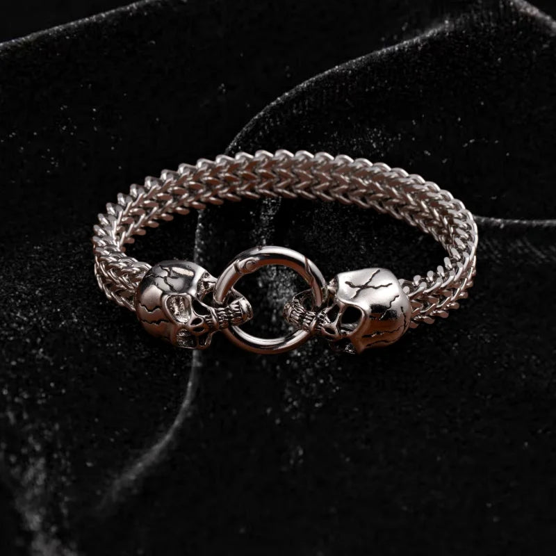 Retro Punk Twin Wolf Head Bracelet Animal Bracelet Motorcycle Hip Hop Rock Trendy Jewelry Halloween Gift  Men Women Jewelry