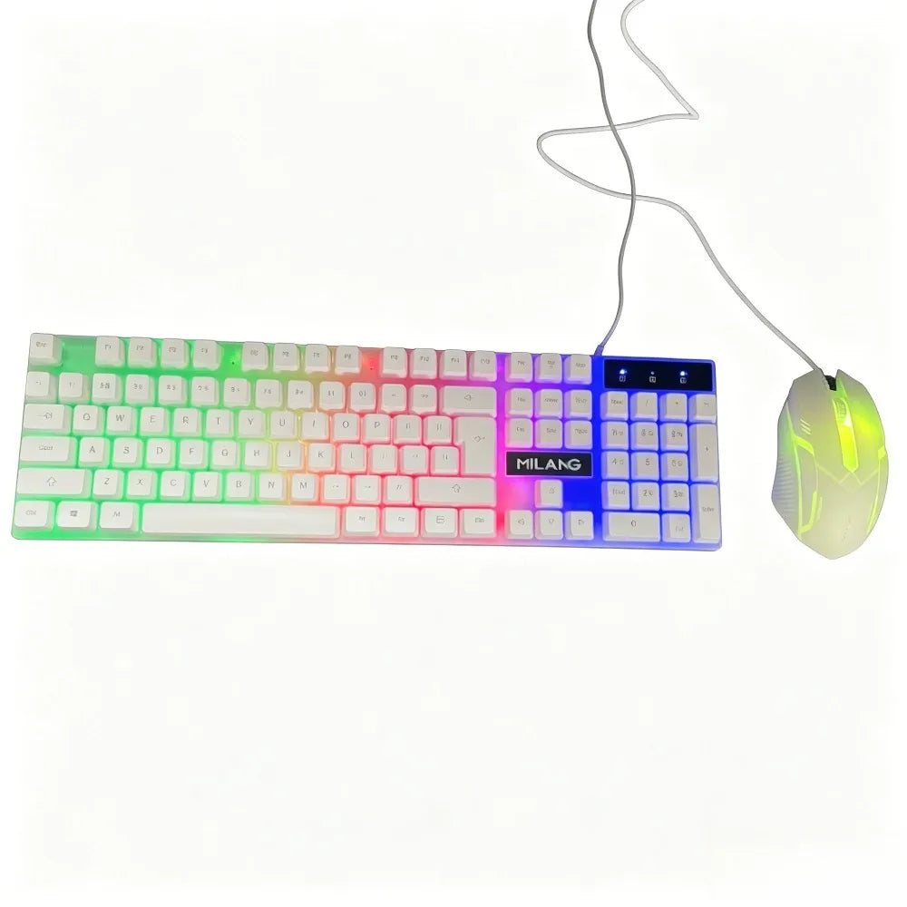 Rainbow backlit wired gaming keyboard and mouse set, plug and play wired keyboard and mouse combination, suitable for indoor leisure, e-sports and office peripherals of desktop and laptop computers