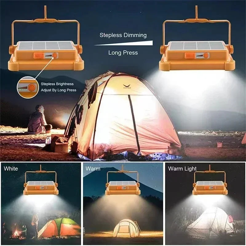 38000000LM 528LED Solar Charging Floodlight Waterproof Portable Camping Light Power Bank 10000mAh For Outdoor Emergency Lighting