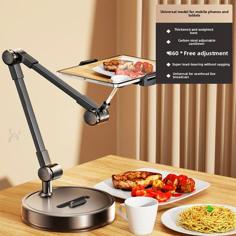 Adjustable Carbon Steel Phone Holder 360° Rotatable Overhead Shooting Bracket for Desktop Live, Food Recording & Unpacking Vlog