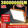 38000000LM 528LED Solar Charging Floodlight Waterproof Portable Camping Light Power Bank 10000mAh For Outdoor Emergency Lighting