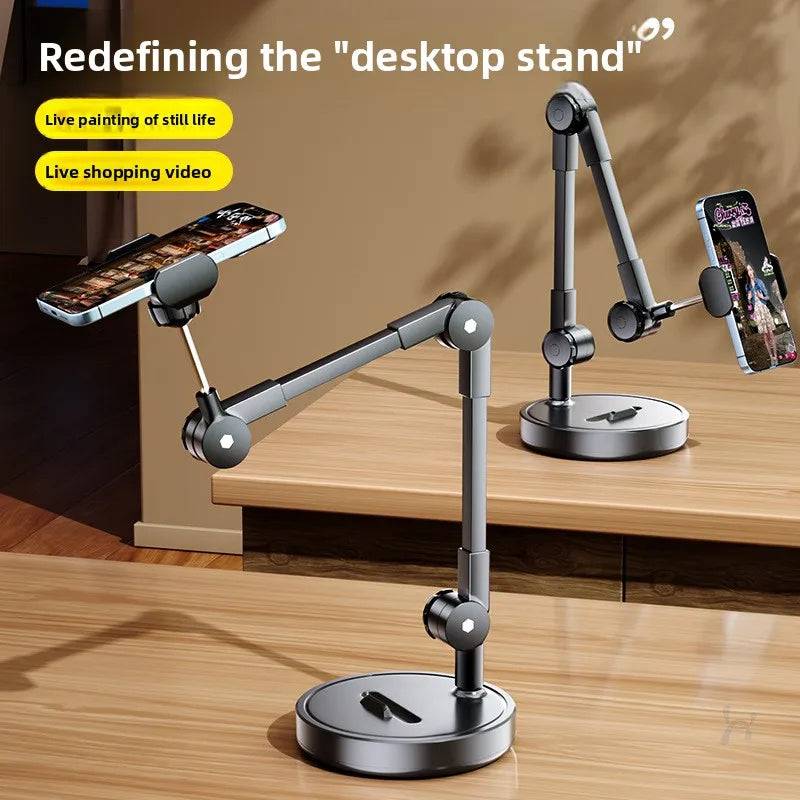 Adjustable Carbon Steel Phone Holder 360° Rotatable Overhead Shooting Bracket for Desktop Live, Food Recording & Unpacking Vlog