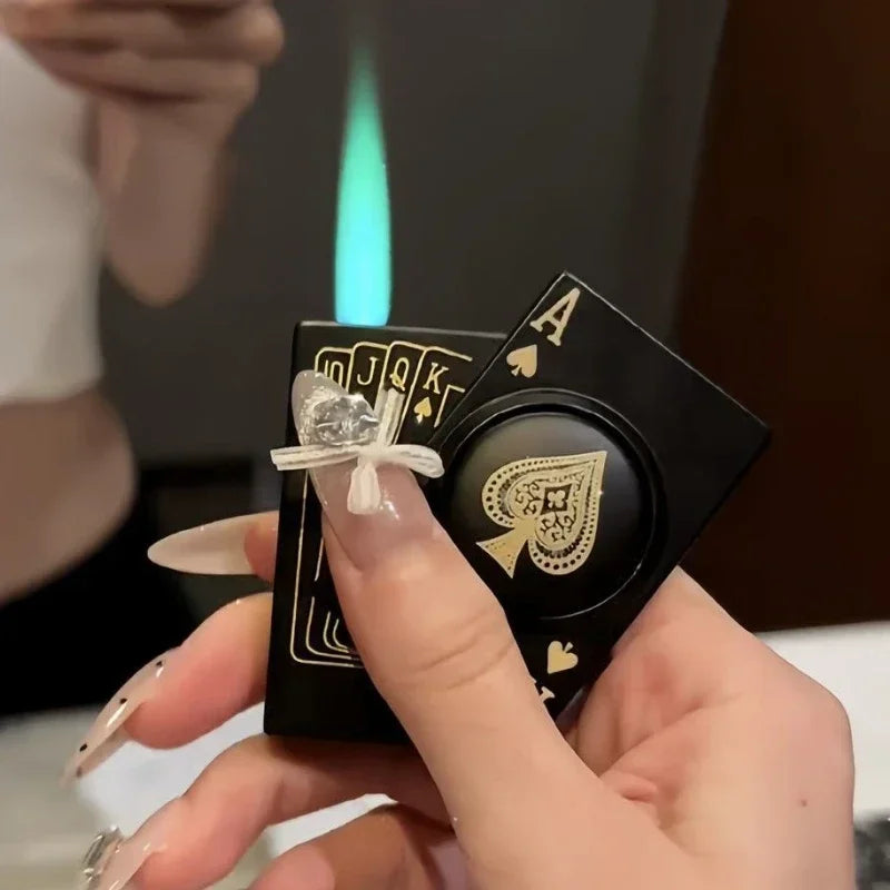 New Poker Spade A Turntable Decompression Lighter Windproof Refillable Butane Lighter Fun Cigarette Lighter  Fast Shipping