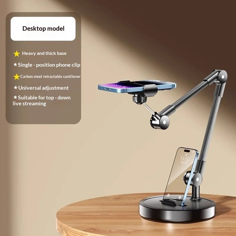 Adjustable Carbon Steel Phone Holder 360° Rotatable Overhead Shooting Bracket for Desktop Live, Food Recording & Unpacking Vlog