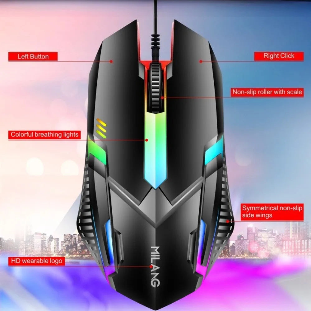 Rainbow backlit wired gaming keyboard and mouse set, plug and play wired keyboard and mouse combination, suitable for indoor leisure, e-sports and office peripherals of desktop and laptop computers