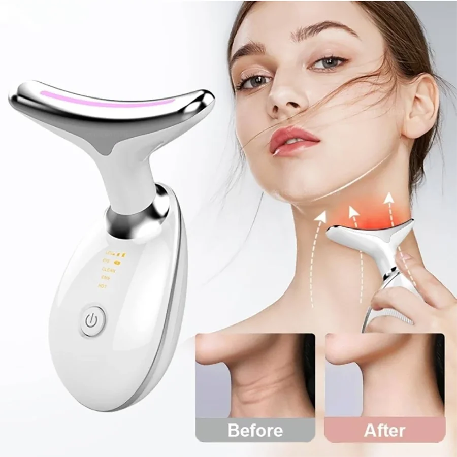 1pc Intense Pulsed Neck Face beauty instrument Firming Wrinkle Removal Tool ,Rechargeable LED three-color face and neck massager