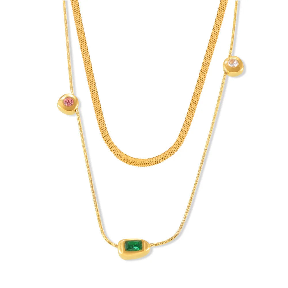 Creative Irregular Colored Glass stone Necklace Thin Clavicle Chain Titanium Steel Woman Popular Jewelry  Gift