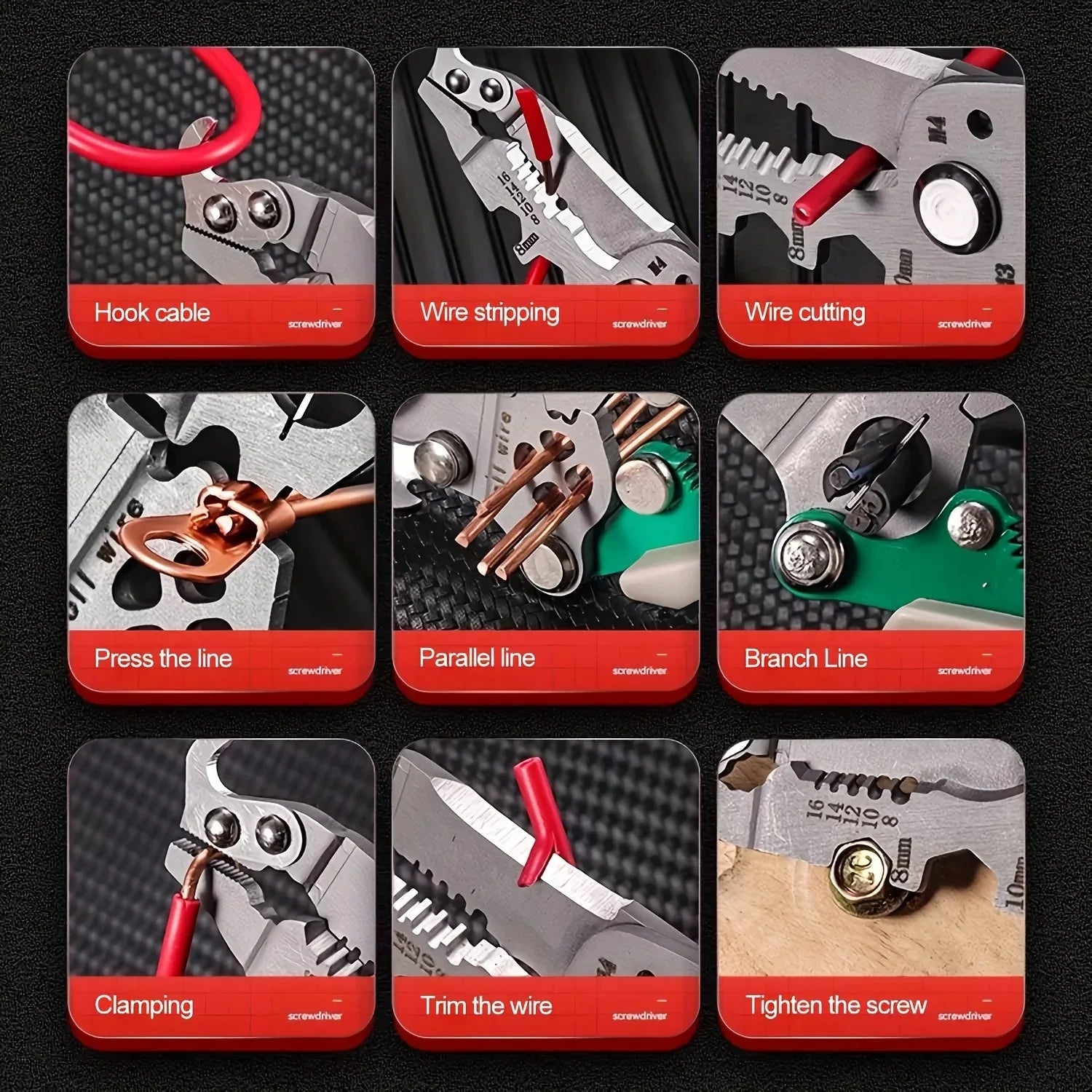 Multifunctional Foldable Wire Stripper Crimper Cutter Electrical Pliers for Splicing Screws Motorcycle Circuit Repair Tool Kit