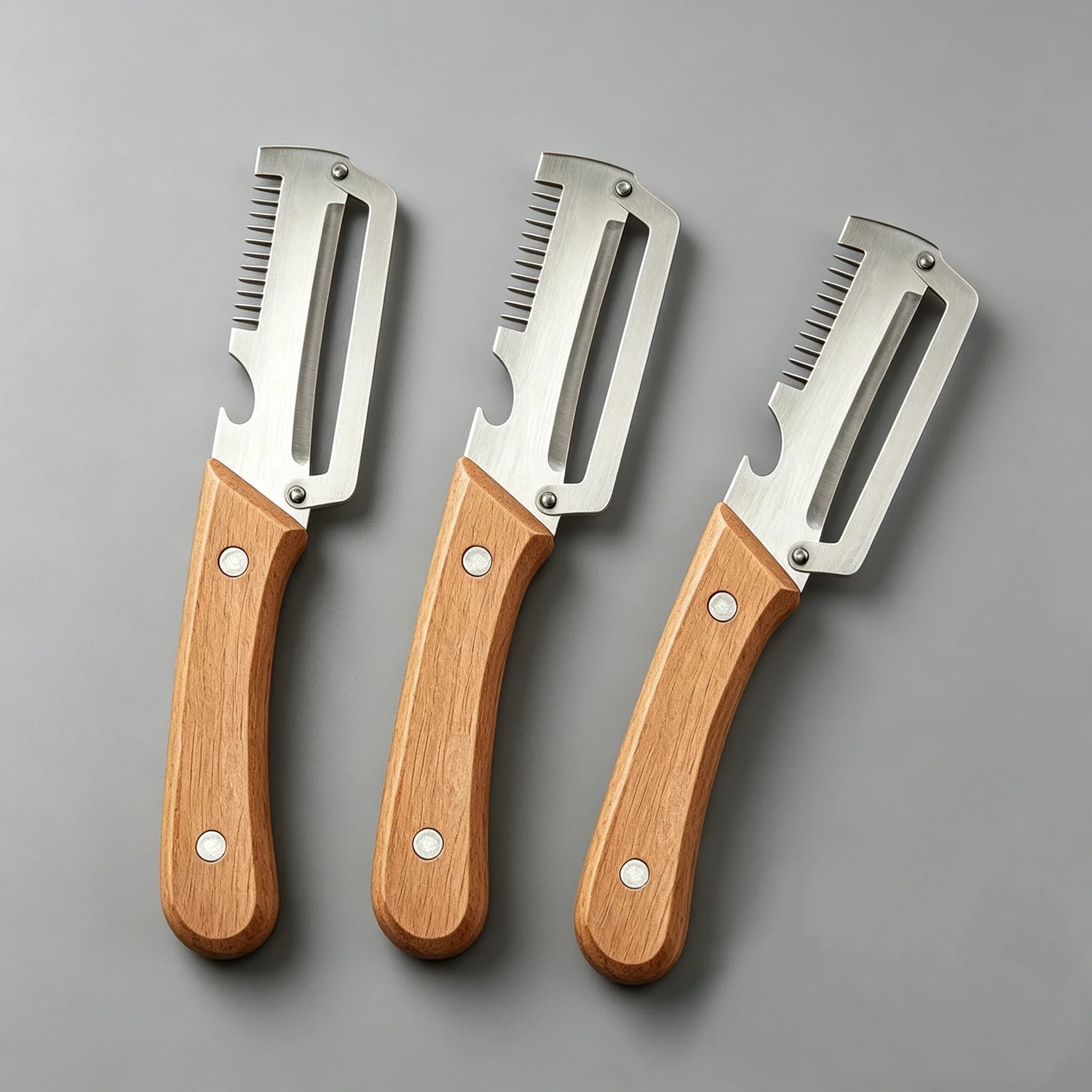 Stainless steel peeler with wooden handle for peeling and slicing fruits and vegetables | Durable and smooth operation