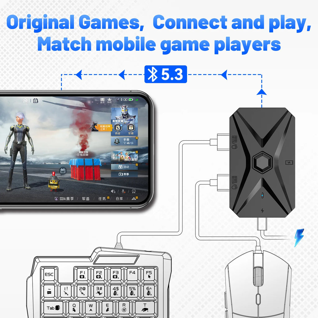 Mobile Games Converter Kit Mobilador Kit Gaming Keyboard Mouse M1 Pro+ 5 In 1 Combo Bluetooth Connection Controller PUBG CF FF