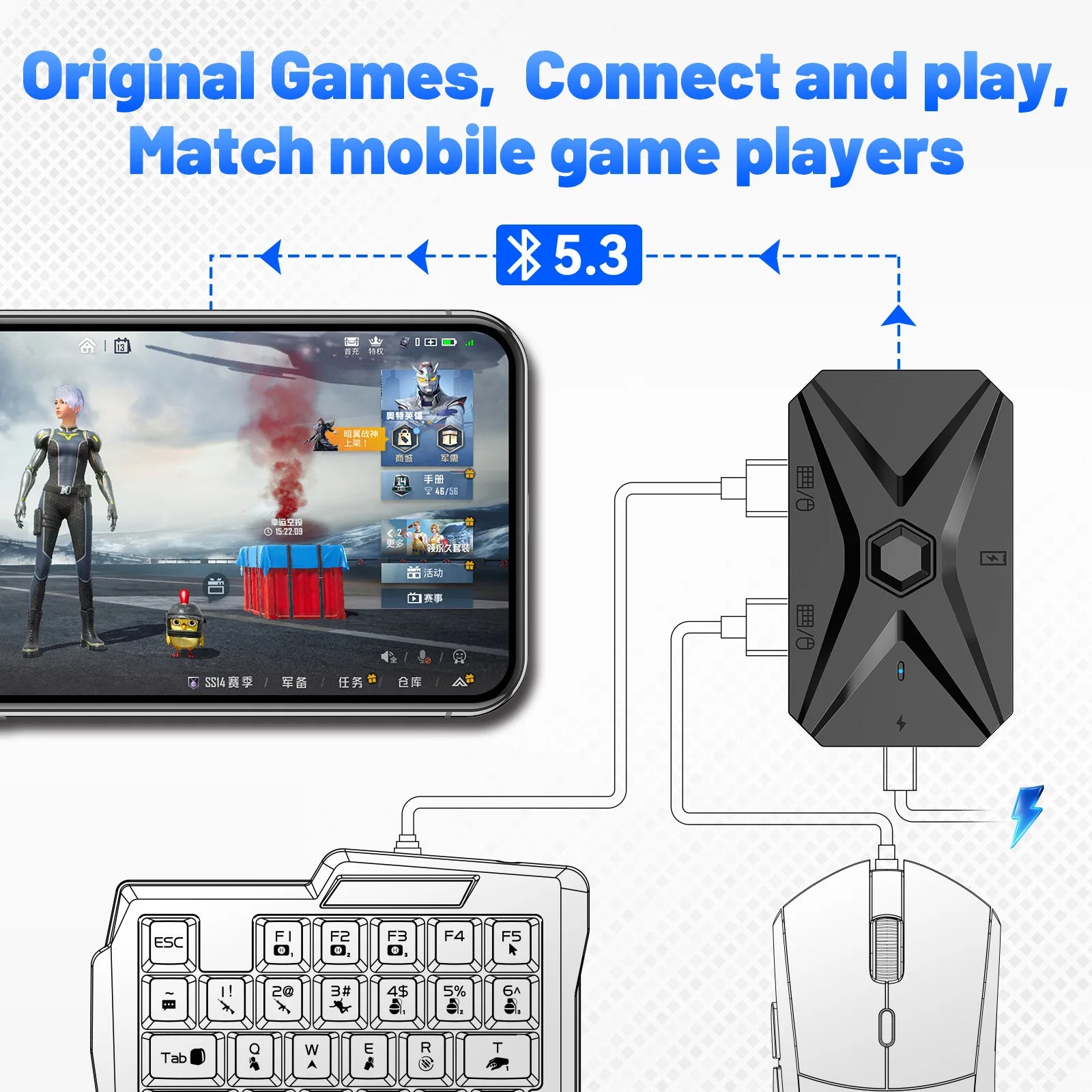Mobile Games Converter Kit Mobilador Kit Gaming Keyboard Mouse M1 Pro+ 5 In 1 Combo Bluetooth Connection Controller PUBG CF FF