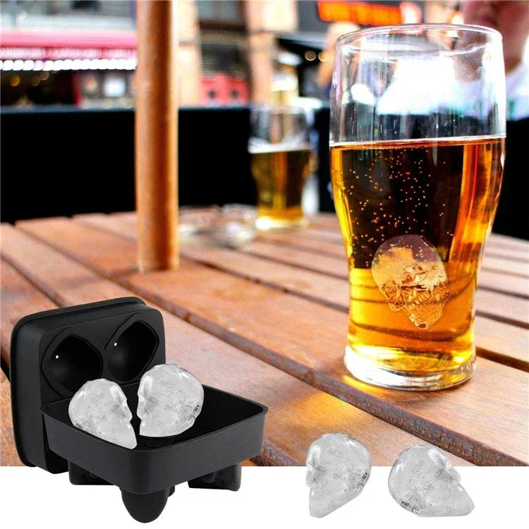 3D 4 Cavity Ice Cube Tray ice mold for Ice Cream & Party  Skull Ice Cube Tray, ice tray, Silicone ice Maker Molds with Funnel,