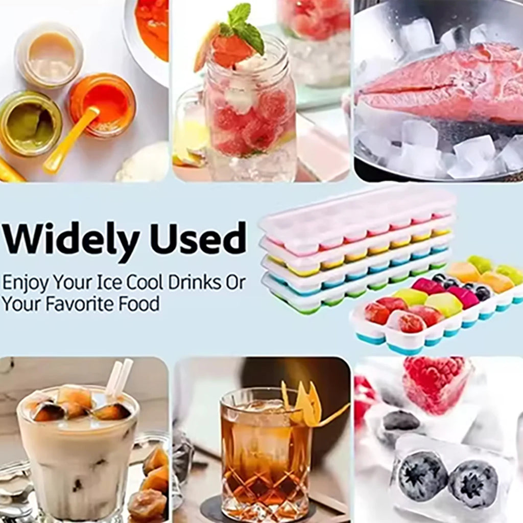 【14-Compartment Ice Mold - Mixed Colors (4 Ice Compartments)】1/2/4 Pack, Ice Cube Mold, Ice Cube Tray, Multifunctional Household Chocolate Mold, Easy to Demold, and 14-Compartment Ice Tray with Removable Lid, Stackable Ice Tray, Suitable for Freezing Cock