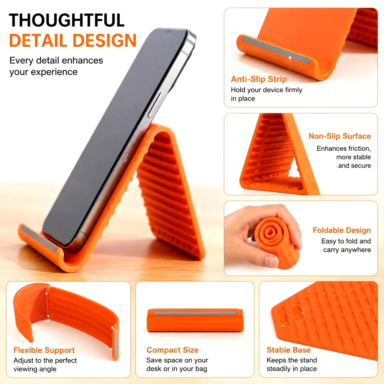 2PCS Foldable Silicone Phone and Tablet Stand, Adjustable Non-Slip Desktop Holder, Portable Device Stand for Home, Office and Travel