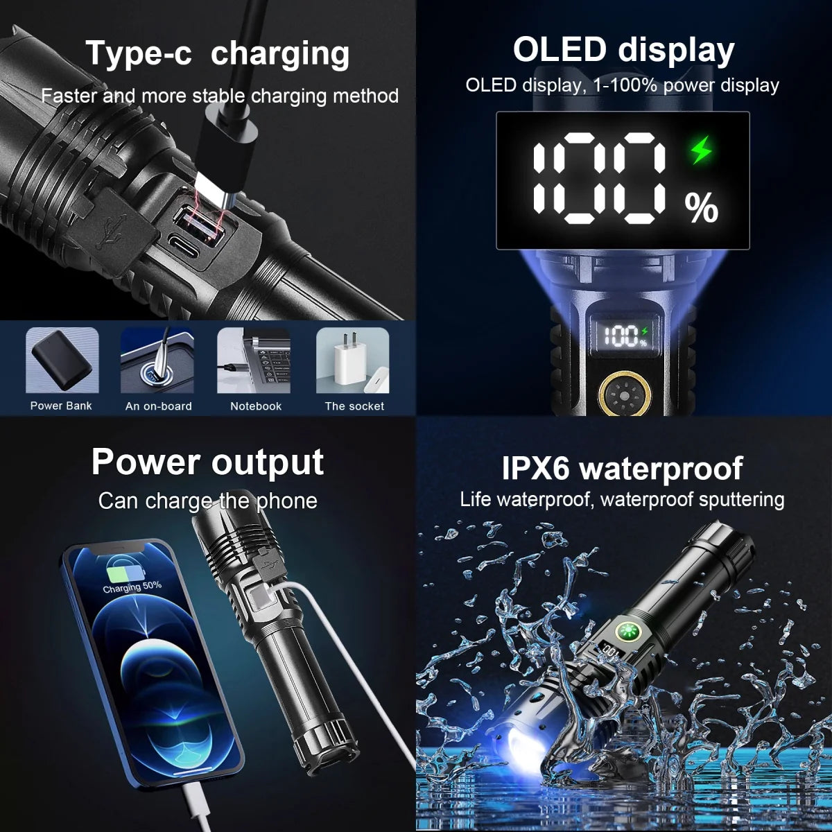 980000000LM Super Bright Spotlight Long Range LED Flashlight Rechargeable Waterproof Portable Torch For Camping Fishing Hunting