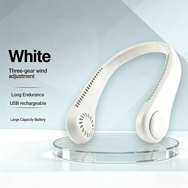 Neck Mounted Bladeless Fan — 2026 New, 1500mAh, USB Rechargeable, 3 Speeds, Digital Display, Portable, Summer Outdoor Sports
