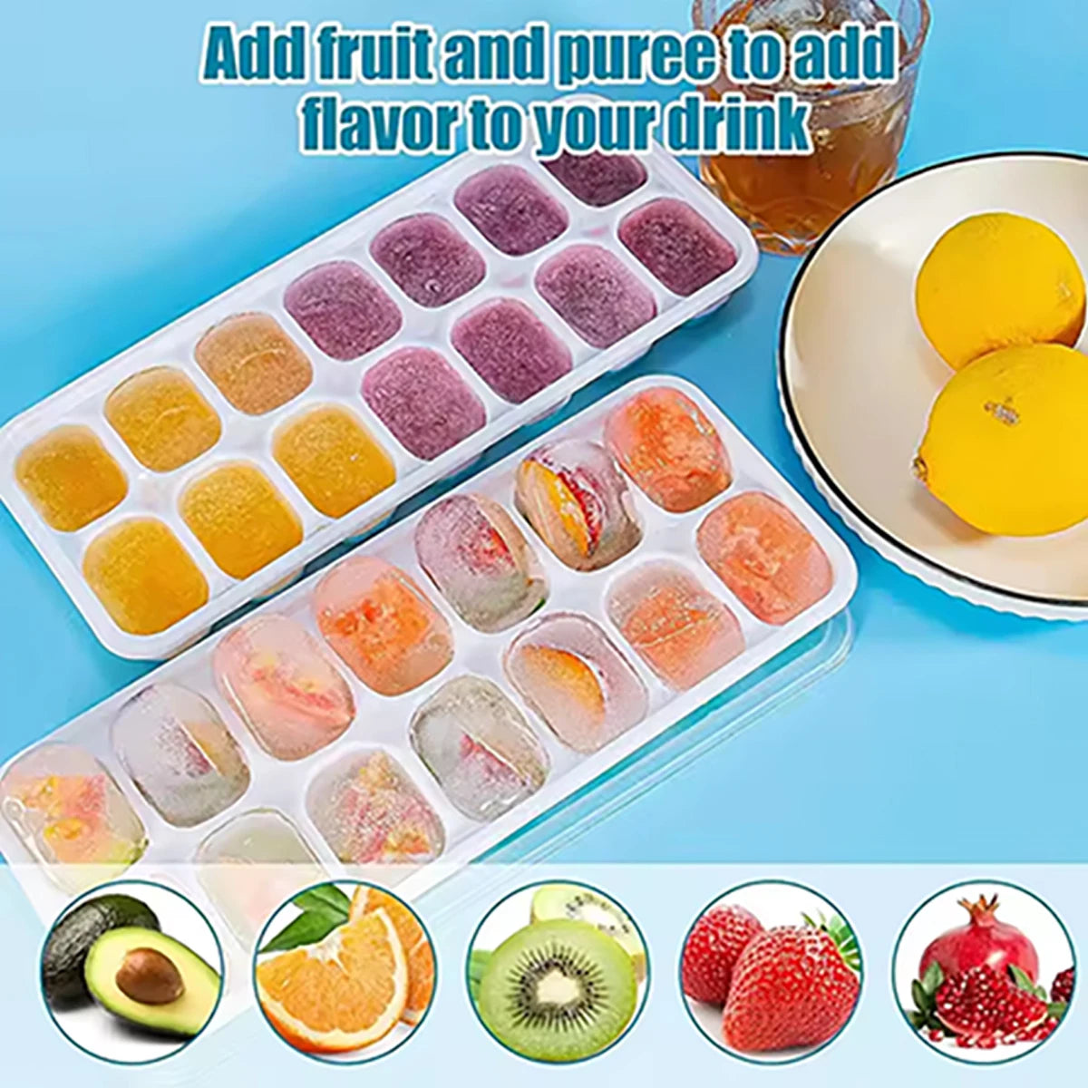 【14-Compartment Ice Mold - Mixed Colors (4 Ice Compartments)】1/2/4 Pack, Ice Cube Mold, Ice Cube Tray, Multifunctional Household Chocolate Mold, Easy to Demold, and 14-Compartment Ice Tray with Removable Lid, Stackable Ice Tray, Suitable for Freezing Cock