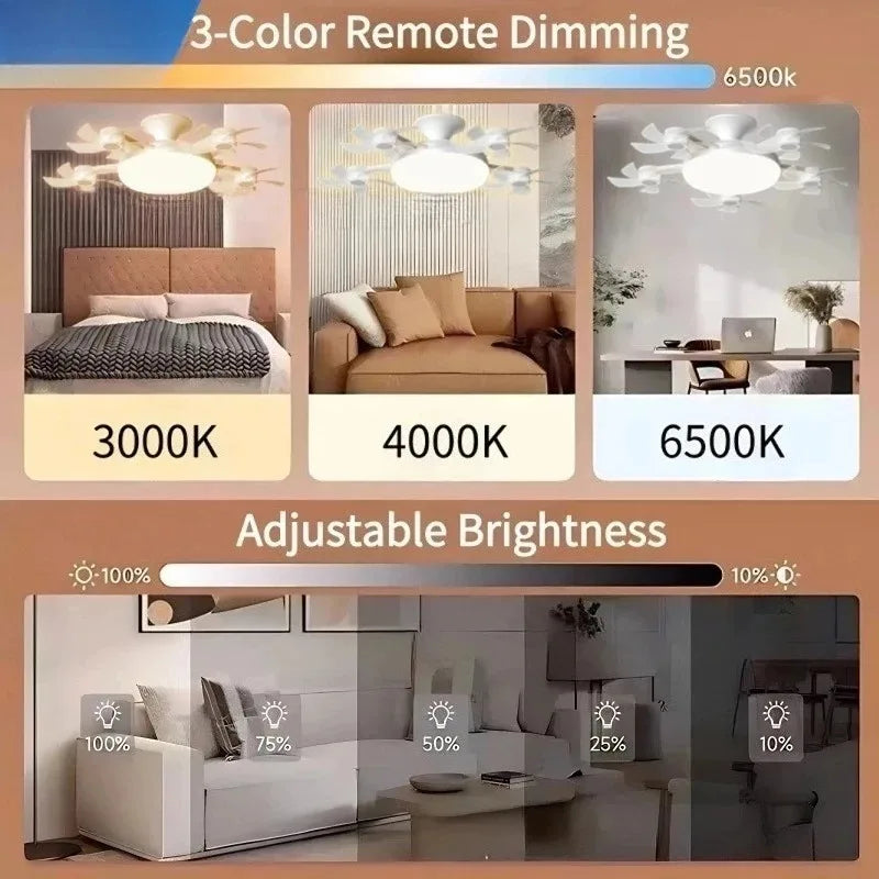 Unmanned Aerial Vehicle Silent Ceiling Fan Light Remote Control Dimming Multi-color LED Living Room Bedroom Ceiling Fan Light