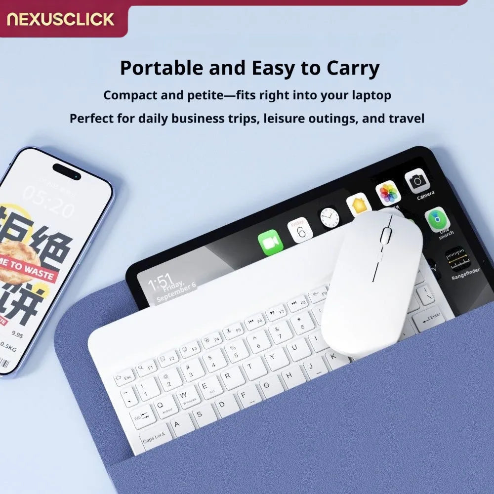 NexusClick Bluetooth Keyboard and Mouse For iPad Xiaomi Samsung Huawei Phone,Slim Mini Wireless Keyboard For Android IOS Windows