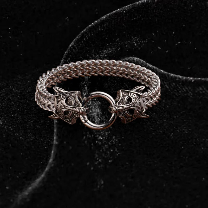 Retro Punk Twin Wolf Head Bracelet Animal Bracelet Motorcycle Hip Hop Rock Trendy Jewelry Halloween Gift  Men Women Jewelry