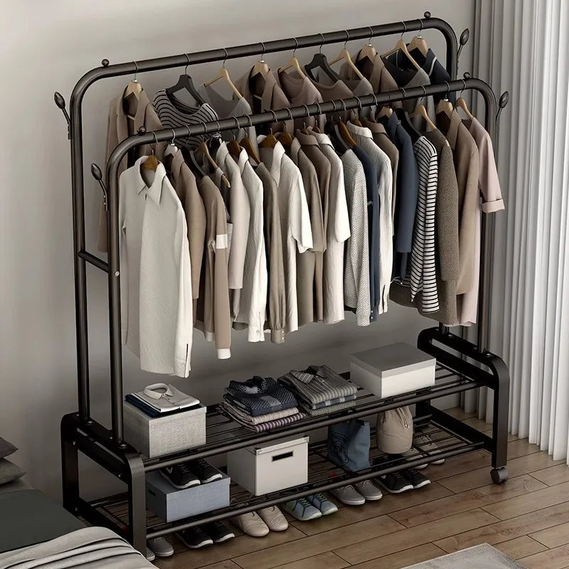 Clothes Stand for Home Use Simple Floor Standing Clothes Rack for Balcony Laundry Drying Rod for Bedroom Storage Indoor