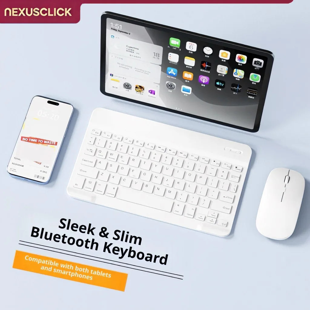 NexusClick Bluetooth Keyboard and Mouse For iPad Xiaomi Samsung Huawei Phone,Slim Mini Wireless Keyboard For Android IOS Windows