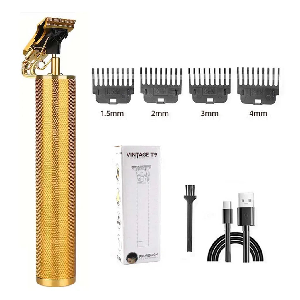 Retro T9 Electric Hair Clipper & Beard Trimmer - LCD Display, USB Rechargeable,   Professional Barber Kit with 4 Guide Combs for Men's Haircut & Styling
