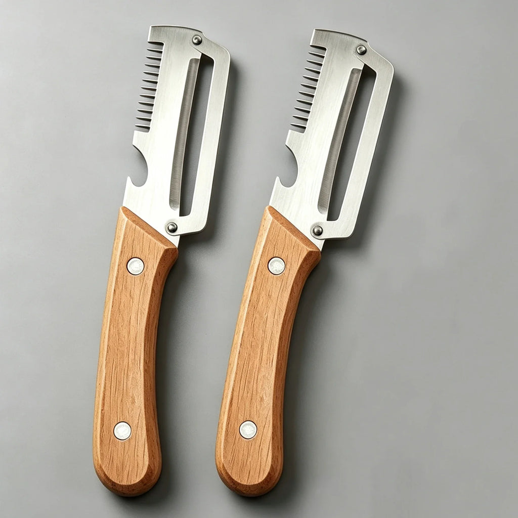 Stainless steel peeler with wooden handle for peeling and slicing fruits and vegetables | Durable and smooth operation