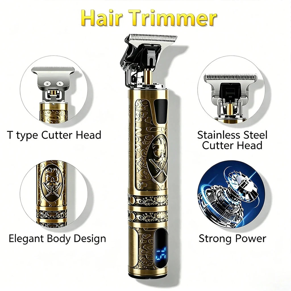 Retro T9 Electric Hair Clipper & Beard Trimmer - LCD Display, USB Rechargeable,   Professional Barber Kit with 4 Guide Combs for Men's Haircut & Styling