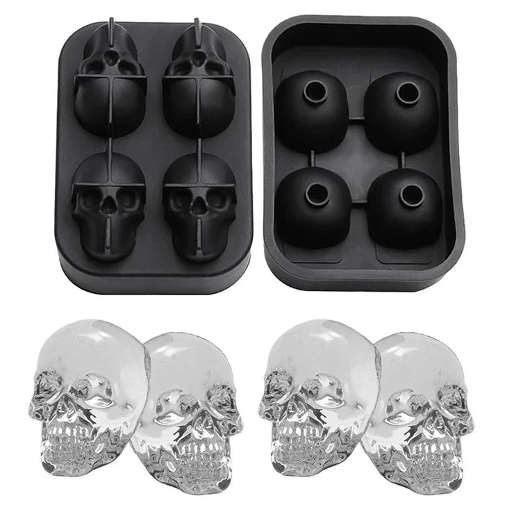 3D 4 Cavity Ice Cube Tray ice mold for Ice Cream & Party  Skull Ice Cube Tray, ice tray, Silicone ice Maker Molds with Funnel,