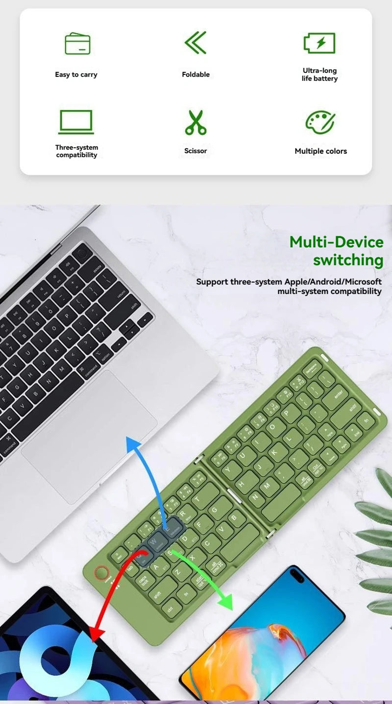 Mini Foldable Wireless Keyboard Slim Portable Bluetooth Keyboard Rechargeable Folding Keyboard For IOS Windows Android