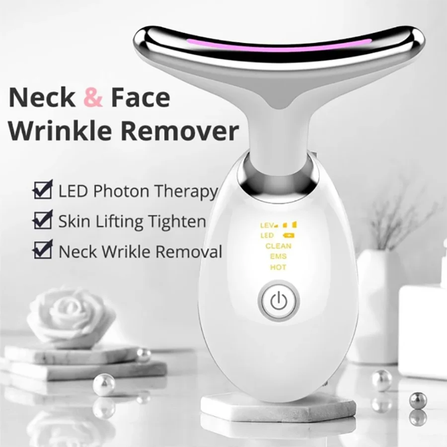 1pc Intense Pulsed Neck Face beauty instrument Firming Wrinkle Removal Tool ,Rechargeable LED three-color face and neck massager