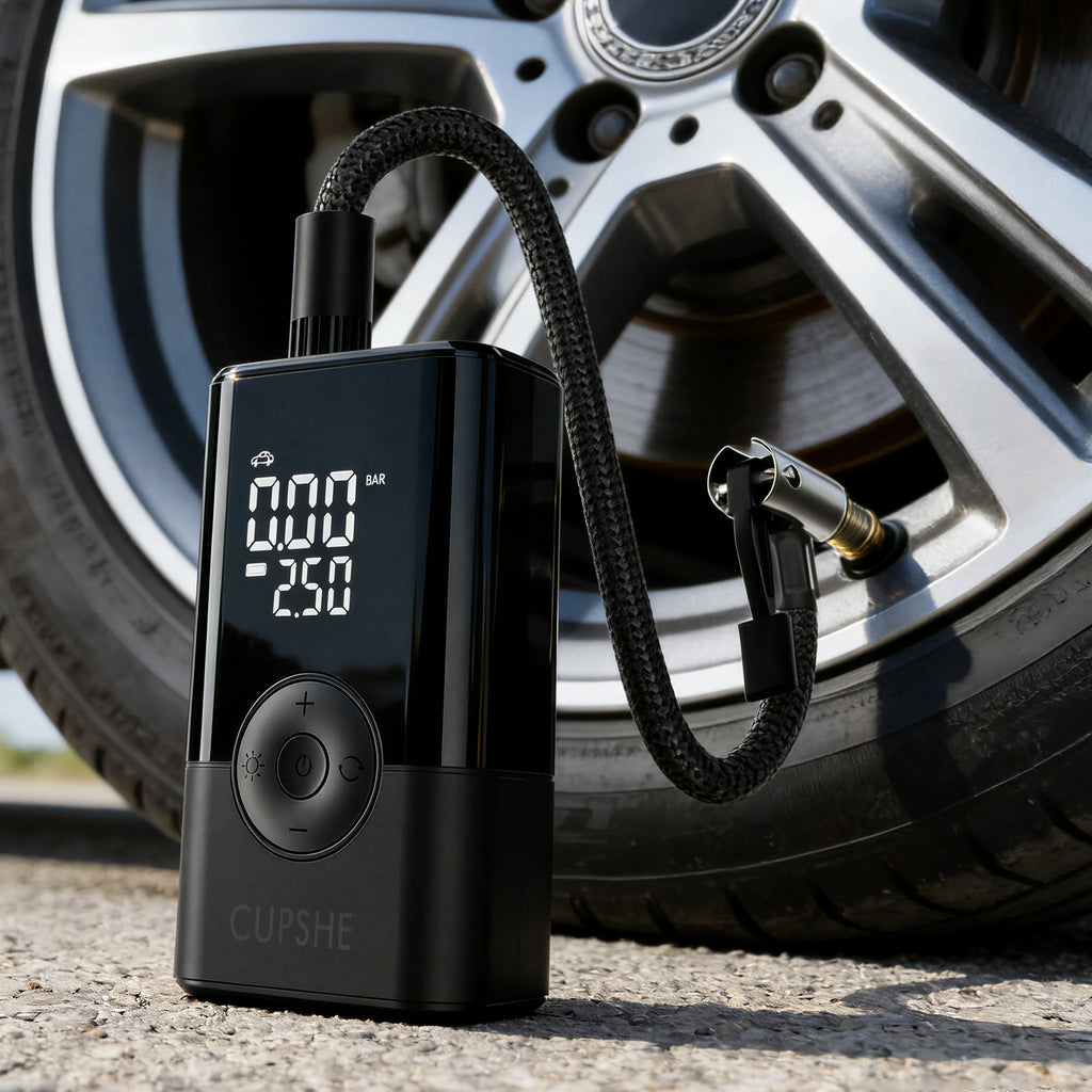 Portable USB charging model wireless inflation pump, car tire inflation pump, digital display cordless inflation pump, emergency power supply, electric air pump, inflation pump, suitable for SUV/car/bicycle/motorcycle and sports equipment/ball games. Quic