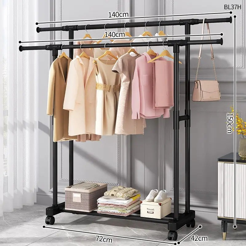 Clothes Stand for Home Use Simple Floor Standing Clothes Rack for Balcony Laundry Drying Rod for Bedroom Storage Indoor