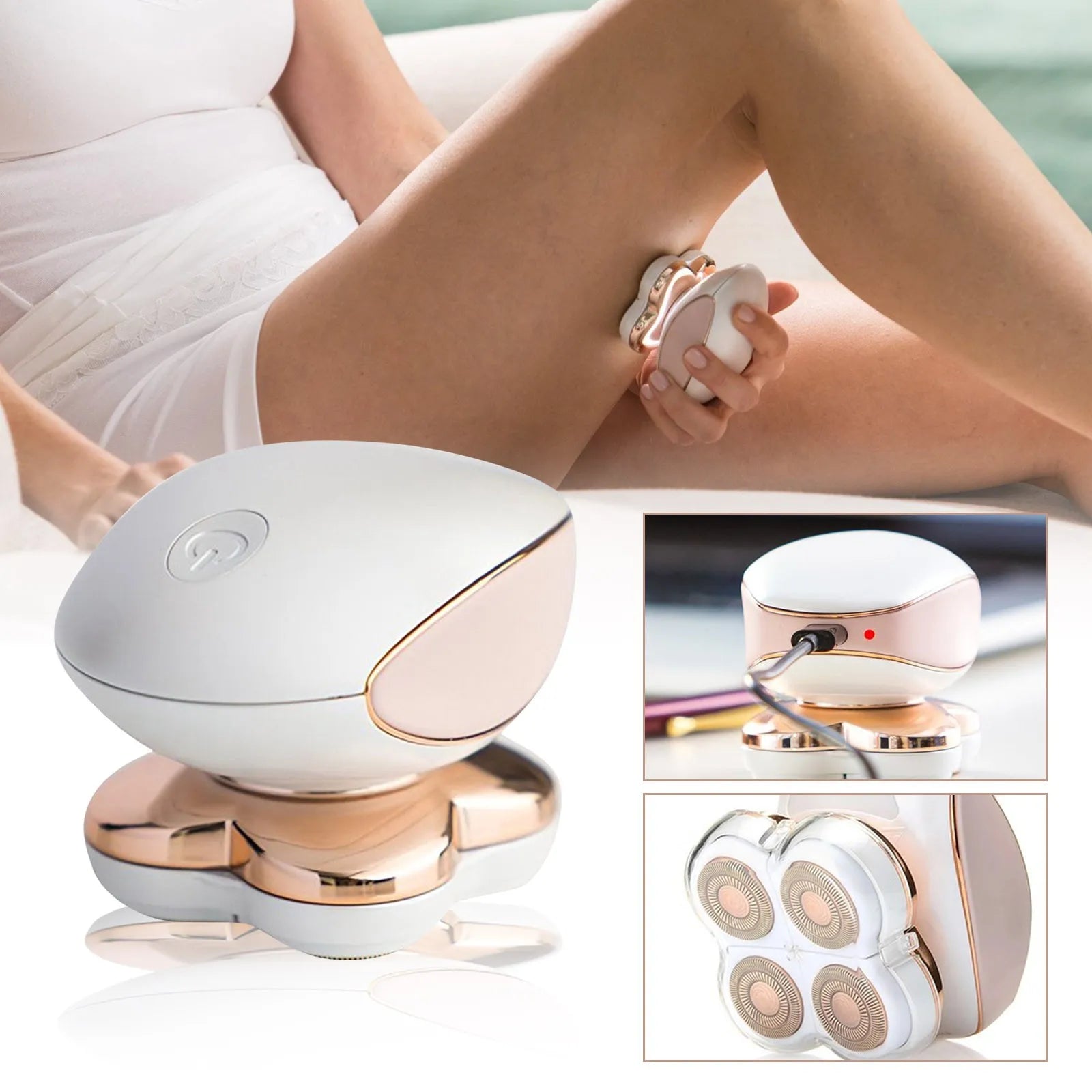4 Heads Electric Women's Shaver, Portable Painless Hair Remover for Bikini Eyebrow Nose & Body,