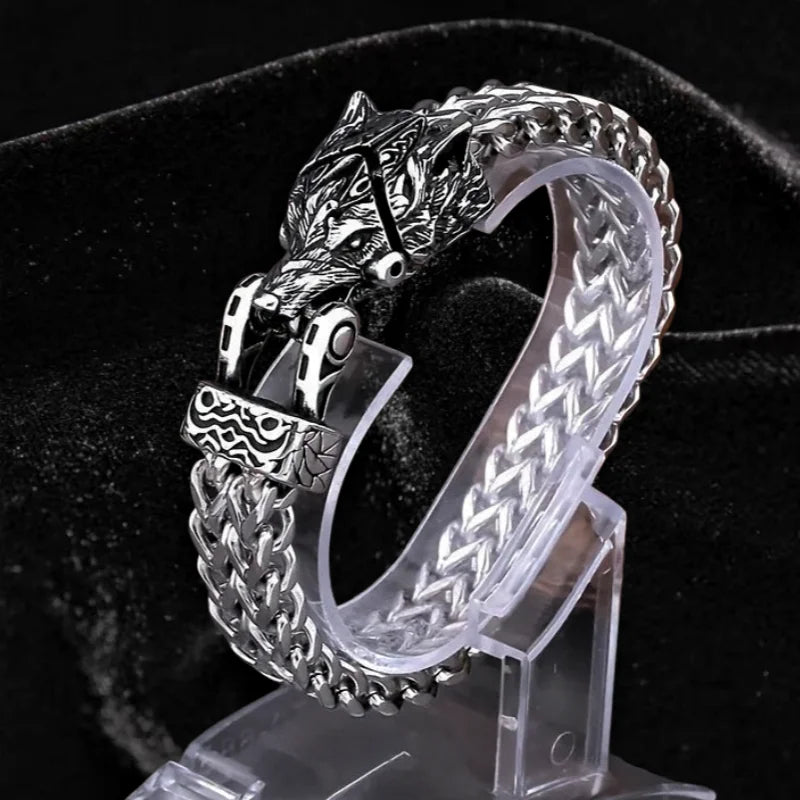 Retro Punk Twin Wolf Head Bracelet Animal Bracelet Motorcycle Hip Hop Rock Trendy Jewelry Halloween Gift  Men Women Jewelry