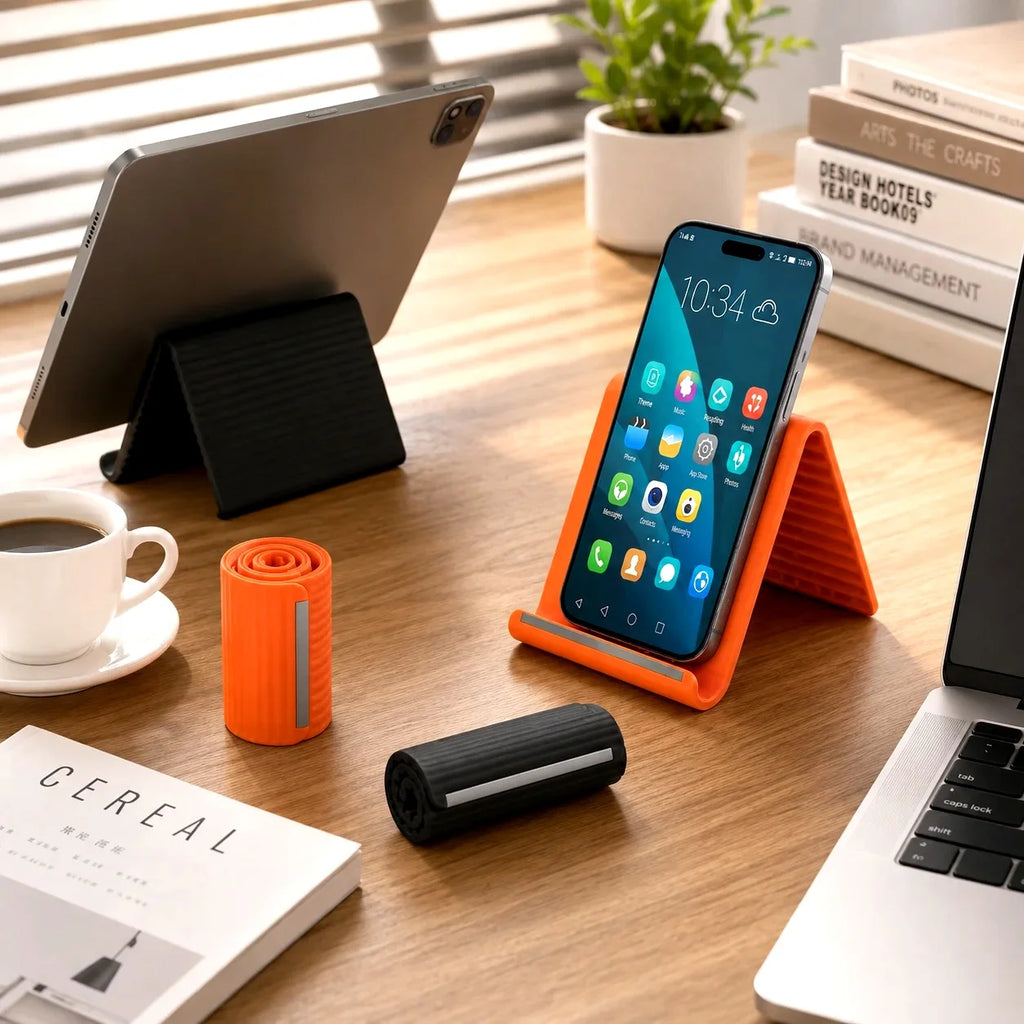 2PCS Foldable Silicone Phone and Tablet Stand, Adjustable Non-Slip Desktop Holder, Portable Device Stand for Home, Office and Travel