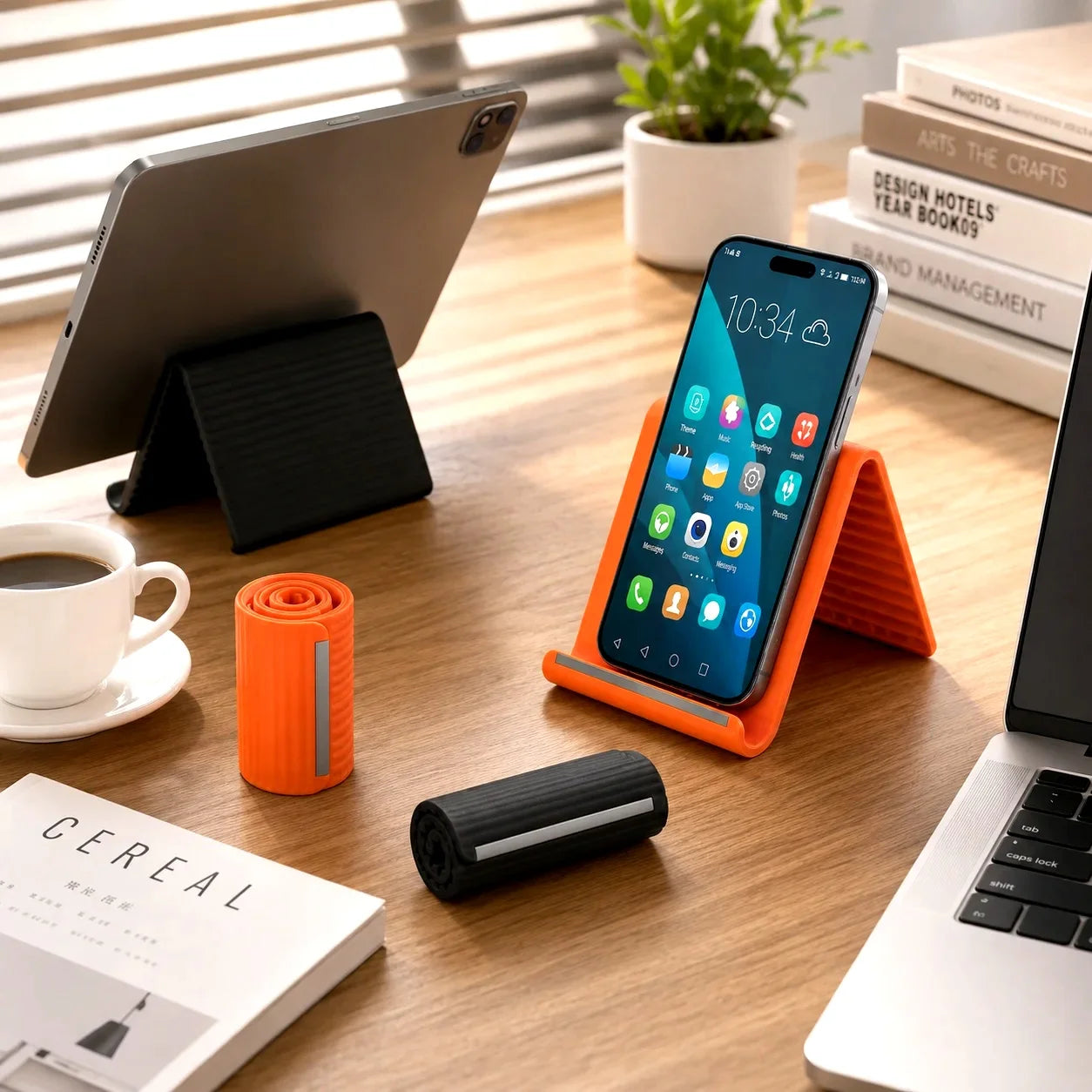 2PCS Foldable Silicone Phone and Tablet Stand, Adjustable Non-Slip Desktop Holder, Portable Device Stand for Home, Office and Travel