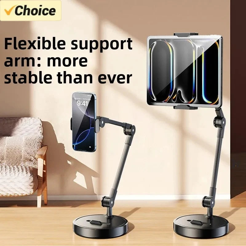 Adjustable Carbon Steel Phone Holder 360° Rotatable Overhead Shooting Bracket for Desktop Live, Food Recording & Unpacking Vlog