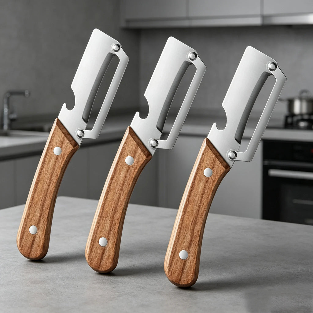 Stainless steel peeler with wooden handle for peeling and slicing fruits and vegetables | Durable and smooth operation