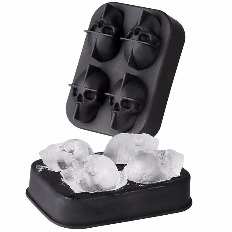 3D 4 Cavity Ice Cube Tray ice mold for Ice Cream & Party  Skull Ice Cube Tray, ice tray, Silicone ice Maker Molds with Funnel,
